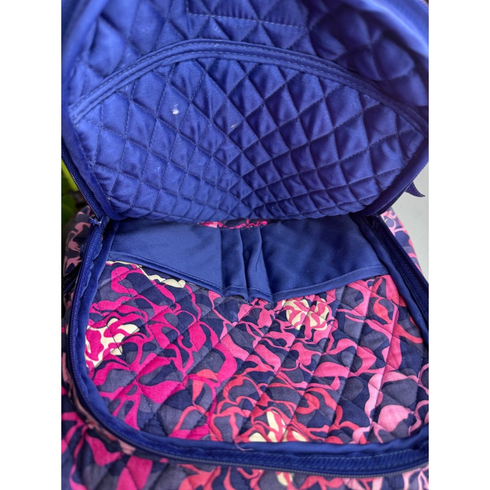 Vera Bradley Quilted Cotton Backpack Pink Navy Blue Floral School Travel Bag - Picture 14 of 16
